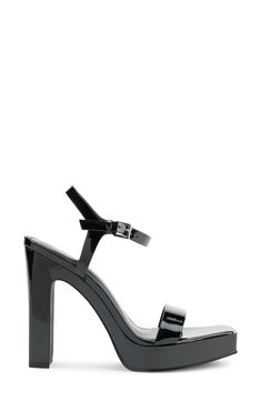 Slim straps and a square toe bring distinctive style to a retro-inspired sandal set on a modest platform and lofty block heel. 4 1/4" heel; 3/4" platform Synthetic upper, lining and sole Imported Modern Chunky Platform Heels With Ankle Strap, Modern Heels With Chunky Platform And Ankle Strap, Modern Chunky Platform Sandals With Square Toe, Chunky Platform Heels With Square Toe For Night Out, Platform Heels With Square Toe For Night Out, Square Toe Platform Heels For Night Out, Sandal Women, Retro Inspired, Platform Sandals