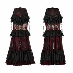 Black and Red Goth Perspective Gorgeous Skirt Lace Trim Layered Lace Skirt, Embroidery Gown, Punk Skirt, Gothic Pants, Gothic Skirt, Black Lace Skirt, Punk Dress, Gown Skirt, Black F