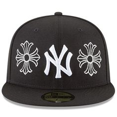 Product Details: 100% Polyester, embroidered on a New Era fitted Cap Structured Fit, Flat Bill six panel Construction. Officially Licensed As Seen on J Balvin Chrome Hearts Hat, Yankees Fitted Hat, Yankee Fitted, Custom Fitted Hats, Swag Hats, Heart Baseball, 59fifty Hats, New Era Hat, Ralph Lauren Menswear