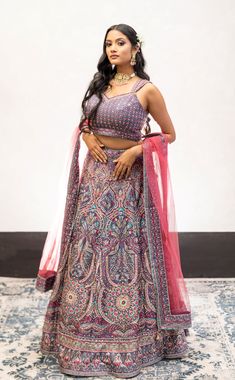 Purple Color Swarovski Work Wedding Lehenga Bollywood Hand Embellished Dupatta For Traditional Ceremonies, Festive Hand Embellished Lehenga For Traditional Ceremonies, Multicolor Embellished Lehenga For Wedding, Embellished Multicolor Lehenga For Wedding, Multicolor Hand Embellished Lehenga For Reception, Elegant Wedding Sharara With Multicolor Embroidery, Traditional Hand Embellished Purple Sets, Multicolor Hand Embellished Sets For Reception, Wedding Lehenga Hand Embellished In Multicolor