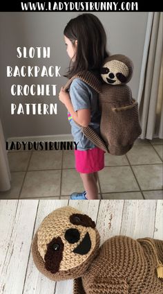 Sloth Crafts, Backpack Crochet Pattern, Sloth Backpack, Backpack Crochet, Small Bunny, Crochet Backpack Pattern, Crochet Baby Cocoon