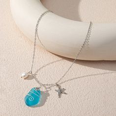 Plating: Silver PlatedThe Main Material: AlloyStyle: Vintage,ElegantOccasion: Daily Occasion,Party OccasionSeasoon: All fit Blue Sea Glass Necklace, Beach Jewelry Boho, Ocean Necklace, Picture Necklace, Starfish Pendant, Blue Sea Glass, Sea Glass Pendant, Summer Trip, Neck Jewellery