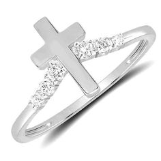 The natural diamond 10K white gold cross ring is a stunning piece of jewelry. Crafted from high-quality white gold, this ring features a simple and elegant cross design, adorned with sparkling natural diamonds. The diamonds are carefully selected and expertly set to maximize their brilliance and fire, creating a ring that is both beautiful and meaningful. With its classic design and timeless appeal, this cross ring is perfect for daily wear or special occasions.Note: Made-to-order (ships in 3 bu Gold Cross Ring, Heart Accessories, Diamond Evil Eye, Cross Ring, Cross Design, Diamond Carat, Silver Shop, Gold Cross, Real Diamonds