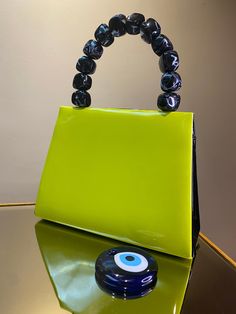 Green black patent leather stone handle casual-evening bag,  shiny leather green-black fashion unique bag,  gift bag for valentines day, Ladies Designer Handbags, Purse Ideas, Boots Shoe, Unique Handbags, Green Purse, Fashion Unique, Handbag Heaven, Casual Evening, Ladies Handbags