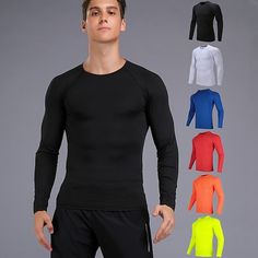 Season:Fall,Spring,Winter; Fabric:Polyester,Spandex; Sleeve Length:Long Sleeve; Look After Me:Washable,Wet and Dry; Gender:Men's; What's in the box:T-shirt; Activity:Training,Jogging,Running,Bodybuilding; Clothing Type:Base Layer,Top; Elasticity:Stretchy; Occasion:Athleisure,Athletic; Fit Type:Regular Fit; Function:Breathable,Sweat wicking,Quick Dry,Power Flex; Pattern:Solid Colored; Neckline:Crew Neck; Sports Clothing Sub Category:Compression Shirt,Running Shirt; Listing Date:01/03/2023; Bust:; Casual Stretch Dri-fit Tops, Stretch Dri-fit Athleisure Activewear, Long Sleeve Sportswear T-shirt For Workout, Breathable Long Sleeve Training T-shirt, High Stretch Long Sleeve Sportswear T-shirt, Functional Long Sleeve Workout T-shirt, Dri-fit Tops For Running During Sports Season, Fitted Breathable Activewear For Light Sports, Long Sleeve Athleisure T-shirt For Running