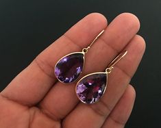 Amethyst Gold Earring 14k Solid Gold Dangle Earrings Gold | Etsy London Blue Topaz Earrings, Diamond Anklet, February Birthstone Jewelry, December Birthstone Jewelry, Amethyst Birthstone, Blue Topaz Earrings, Amethyst Gold, Topaz Earrings, February Birthstone