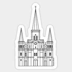 a black and white drawing of a cathedral