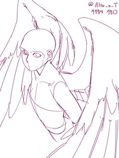 a drawing of an angel with wings