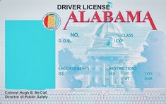 a driver license plate for the state of alabama, with an image of the capitol building