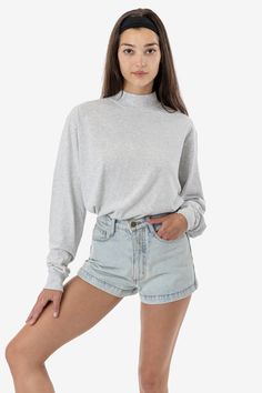 1827GD Unisex - Oversized Long Sleeve High Mockneck T-Shirt Relaxed Fit High Neck Top With Ribbed Cuffs, High Neck Top With Ribbed Cuffs In Relaxed Fit, High Neck Top With Ribbed Cuffs And Relaxed Fit, Gray Cotton Turtleneck Top, Casual Ribbed Turtleneck Tops, Trendy High Neck Tops For Everyday, Casual Relaxed Fit Turtleneck With Ribbed Cuffs, Relaxed Fit Tops With Ribbed Funnel Neck, Relaxed Fit Turtleneck Tops For Everyday