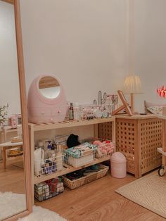 a room with various items on the shelves