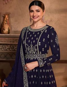 Latest Designer Party Wear Georgette Salwar Suit Processing Time : 15 Business Days Work : Heavy Embroidery Work Fabric:Top : Georgette Bottom : Santoon Dupatta : Faux Georgette Color:Top : Navy Blue Bottom : Navy Blue Dupatta : Navy Blue Navy Blue Dupatta, Blue Anarkali Dress, Navy Blue Anarkali, Georgette Salwar Suit, Anarkali Suits Bollywood, Blue Dupatta, Floor Length Anarkali, Prachi Desai, Georgette Anarkali