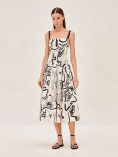 Cocco Dress – Alexis Luxury Sleeveless Maxi Dress With Abstract Print, Luxury Sleeveless Dress With Abstract Print, Cotton V-neck Dress With Graphic Print, V-neck Abstract Print Beach Dress, Spring Mini Dress With Abstract Print And V-neck, Skirt Jumpsuit, Midi Length Skirts, Black And White Abstract, Abstract Print