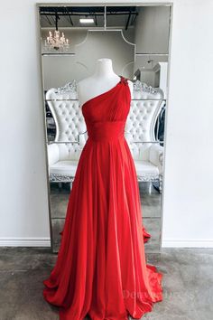 Red one shoulder long prom dress red evening dress Prom Dress Red, Red Prom Dress Long, Red Chiffon, Red Evening Dress, Backless Prom Dresses, Long Prom Dresses, Custom Size Dresses, فستان سهرة, Pageant Dress