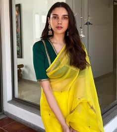 "My amma's favourite colour on me" Aditi Love for this Saree Aditi Rao Hydari, Aditi Rao, Saree Wearing Styles, Saree Wearing, Mehendi Outfits, Simple Saree Designs, New Saree Blouse Designs, Fashionable Saree Blouse Designs, Fancy Sarees Party Wear