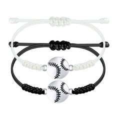 PRICES MAY VARY. Boys bracelet: Braided cords weaved together with silver metal baseball desgin. Each string bracelet is lovingly handmade with high-quality braided string which is durable and does not easy to fall off, perfect for daily wearing. Rope bracelets: The boy bracelets have a sliding knot closure and beads on the end of the dangle strings which can adjust size from 6''to 12'', fit most wrist sizes. The black one is for adult and the white one is for your boys/girls, also can be brother and sister bracelets. Baseball gifts: Delicate bracelets which packed in a nice velvet bag. Special back to school gift for boys/girls who are a baseball lover,son bracelet from mom,grandson bracelet from grandma,birthday gift,christmas gift for son/brothers,friendship bracelets for boys etc. Hand Adjustable White Wristband For Sports, Adjustable White Wristband For Birthday, Adjustable White Novelty Wristband, Adjustable White Wristband For Sports Events, Novelty Adjustable White Friendship Bracelet, Novelty White Adjustable Friendship Bracelet, Novelty White Adjustable Friendship Bracelets, Boy Bracelets, Graduation Gifts For Boys