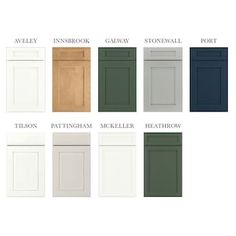 the different colors of cabinets and doors