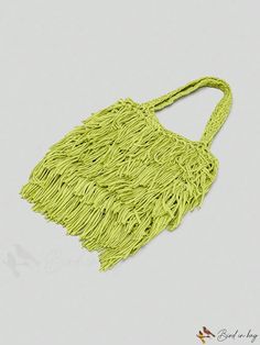 BirdinBag - Stylish Handwoven Womens Shoulder Bag with Tassel Decoration - Ideal for Summer Beach Days Tassel Decoration, Bag With Tassel, Tassel Decor, Tassels Decor, Word Wrap, Crochet Bags, Shoulder Handbag, Beach Days, Green Bag