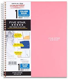 five star college notebook with pink cover