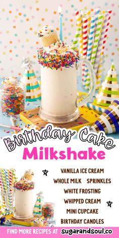 birthday cake milkshake recipe with vanilla ice cream and sprinkles