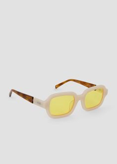 SHY GUY Yellow Rectangular Sunglasses With Gradient Lenses, Modern Rectangular Yellow Sunglasses, Modern Yellow Rectangular Sunglasses, Yellow Square Frame Sunglasses With Gradient Lenses, Shy Guy, Bonnie Clyde, Lenses, Split, Stainless Steel