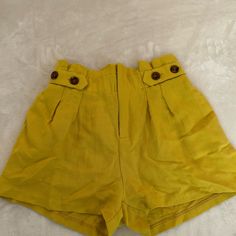 Never Worn Chartreuse Shorts From Anthropologie With An Adjustable Waist And Button Detail. Super Soft Material! Green Summer Bottoms With Buttons, Chic Yellow Bottoms With Built-in Shorts, Chic Yellow Shorts With Built-in Lining, Chic Yellow Shorts With Built-in Shorts, Chic Yellow Shorts For Day Out, High Waist Yellow Shorts For Beach, Spring Green Shorts With Buttons, Chic Yellow Shorts For Summer, Chic Yellow Shorts For Vacation