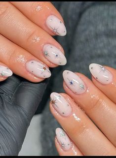 @2zqueen Stars Nails, Olive Nails, Star Nail Designs, Milky Nails, Hello Nails, Short Gel Nails, Galaxy Nails