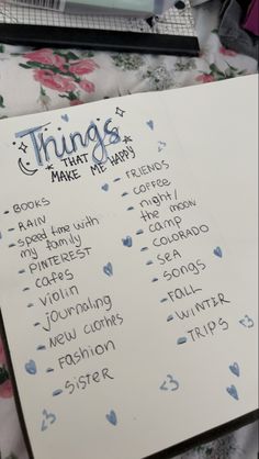 a handwritten menu for things that make happy