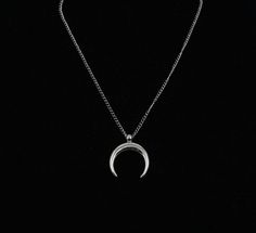 Half Moon Necklace Crescent Moon Stainless Steel Chain Boho Silver Crescent Stainless Steel Necklace For Gifts, Modern Crescent Moon Charm Jewelry, Silver Moon Shaped Stainless Steel Necklace, Silver Stainless Steel Moon Necklace, Crescent Moon Charm Necklace In Stainless Steel, Silver Moon Phase Stainless Steel Necklace, Silver Stainless Steel Moon Phase Necklace, Stainless Steel Crescent Moon Charm Necklace, Nickel Free Crescent Metal Necklace