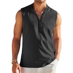 - Lightweight Fabric: Sleeveless Henley Shirts For Men, Made Of Soft And Comfortable Fabric, Feature With Skin Friendly, Lightweight, Breathable, Wrinkle Free And No Need To Iron, Which Can Provide You Comfort All The Time. Fabric Type: 100% Polyester - Sleeveless Henley Shirts: Casual Henley Tank Top, Band Collar, Solid Color, Button-Down Closure. The Sleeveless Design Allows Air To Circulate, Preventing Overheating And Ensuring Maximum Comfort.So If You Love Casual Style , This Could Well Be T Black Cotton Beach Vest, Black Casual Summer Vest, Casual Black Summer Vest, Gymshark Hoodie, Male Friends, Beach Tanks Tops, Adidas Tank Top, Casual Tanks, Top Band