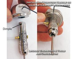 two pictures showing how to remove and install an artisan tattoo pen from the inside out