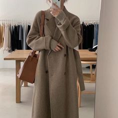 Wool Double Breasted Casual Coat - Wnkrs Boho Winter Coat, Long Wool Coat Women, Apricot Clothing, Wool Jackets Women, Chic Outerwear, Coat With Belt, Wool Winter Coat, Wool Coat Women, Elegant Office