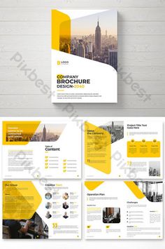 a yellow and white brochure is shown