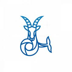 a goat with long horns standing in front of a white background and blue lines on it's face