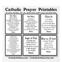 four cards with the words catholic prayer printables