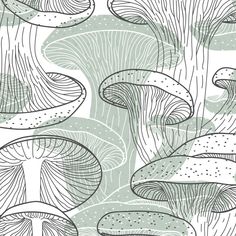 a pattern with many different types of mushrooms