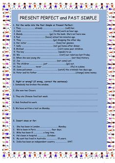 the present perfect and past simple worksheet is shown in this printable version