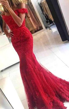 MACloth Mermaid Off the Shoulder Lace Long Prom Dress Red Formal Evening Gown Red Mermaid Prom Dress, Lace Long Prom Dress, Prom Dress Red, Red Prom Dress Long, Mermaid Prom Dresses Lace, Formal Evening Gown, Prom Dresses 2018, Evening Party Gowns, Lace Prom Dress