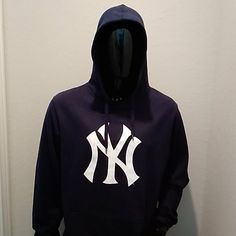 New York Yankees Navy Blue Hoodie Nwt Size Large May Fit Xl 23 Inches Armpit To Armpit Blue Hooded Urban Top, Urban Blue Hooded Top, Urban Style Blue Hooded Top, Navy Crew Neck Hoodie For Winter, Winter Navy Crew Neck Hoodie, Navy Winter Sweatshirt With Adjustable Hood, Navy Hooded Top With Letter Print, Navy Hoodie For Winter Streetwear, Urban Blue Hoodie Top