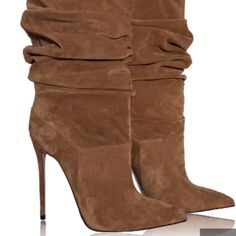 Identitta Brand - Beautiful, Never Worn, Brand New Identitta Tan Suede Slouch Boot - In Original Box - Size 39 - Made In Italy - Imported From Italy Brown Suede Lined Heels For Party, Brown Heels With Suede Lining For Party, Brown Suede Party Boots, Brown Suede Boots For Party, Party Suede Brown Boots, Brown Suede Evening Boots, Chic Brown Suede Heels, Fitted Suede-lined Closed Toe Heels, Luxury Fitted Brown Heels