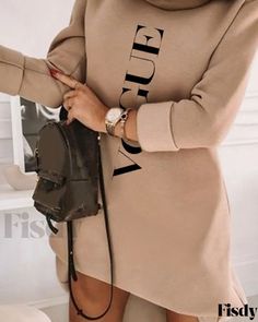 Fisdy - Sudadera de manga larga Vestido con Estiloso estampado de letras Long Sleeve Mini Dress Casual, Oversized Sweatshirt Dress, Backless Evening Dress, Stylish Letters, Hooded Dress, Long Sleeve Sweater Dress, Dress Spring, Long Sleeve Sweatshirt, Oversized Sweatshirt