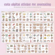 cute digital stickers for journaling and scrapbooking with teddy bear images on them