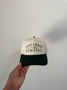 This hat is a tan base with a deep green bib and matching thread color. I created this design from scratch and I'm so proud of it. The hat brand is OTTO and it fits so well. This would be so cute for a bachelorette party, I would also be open to do a bulk order with custom colors. Feel free to message me if you're interested in that! Cream Snapback Hat One Size, Vintage Khaki Hat With Short Brim, Cream Snapback Baseball Cap, Vintage Khaki Baseball Cap, Retro Flat Brim Hat, One Size Fits Most, Cute Flat Brim Hat One Size, Retro Beige Bucket Hat, Trendy Khaki Cap, Vintage Khaki Hats With Curved Brim