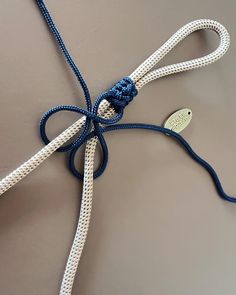 a white and blue rope with a hook on it that is connected to a cord