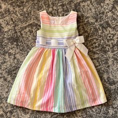 Brand: Iris & Ivy Size: 3t Color: White, Gold, Pink, Green, Blue, Yellow Fabric - Dress: 65% Polyester, 35% Rayon - Lining: 100% Polyester Comes From A Smoke-Free, Dog-Friendly Household. Pastel Stripes, Yellow Fabric, Dog Friendly, Kids' Dresses, Dress Fabric, Striped Dress, Blue Yellow, Ivy, Colorful Dresses