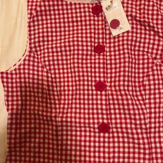 Adorable, New With Tags Mini Dress! Buttons Down The Front And Beautiful Boat Neck Line Gingham Mini Dress, Dress With Buttons, Dress Buttons, Dresses Red, Red Gingham, Gingham Dress, Boat Neck, Gingham, Red Dress