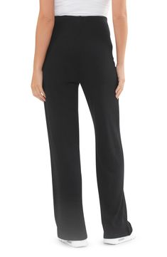 These ribbed pants cut in a straight-leg silhouette are so supersoft and stretchy that you'll want to wear them through your pregnancy and beyond. Pull-on style 78% polyester, 18% viscose, 4% elastane Machine wash, dry flat Imported Chic Ribbed Elastane Bottoms, Stretch Ribbed Wide Leg Pants Full Length, Stretch Ribbed Wide-leg Pants, Stretch Ribbed Wide Leg Loungewear Pants, Stretch Ribbed Wide Leg Pants For Loungewear, Stretch Ribbed Pants For Work, Ribbed Stretch Wide-leg Bottoms, Full-length Ribbed Pants For Workwear, Ribbed Stretch Straight Leg Bottoms