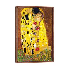 the kiss by klimt painting print on wrapped canvas in wood frame, 24