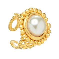 This ring features a pearl cab displayed in a modern, playful setting on a gold filigree band. Susan Shaw, Month Gifts, Gold Filigree, 50th Gifts, San Antonio Tx, Pearl Ring, Ring Necklace, San Antonio, Ring Earrings