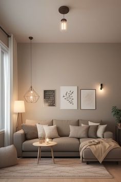 a living room filled with furniture next to a window and a rug on the floor